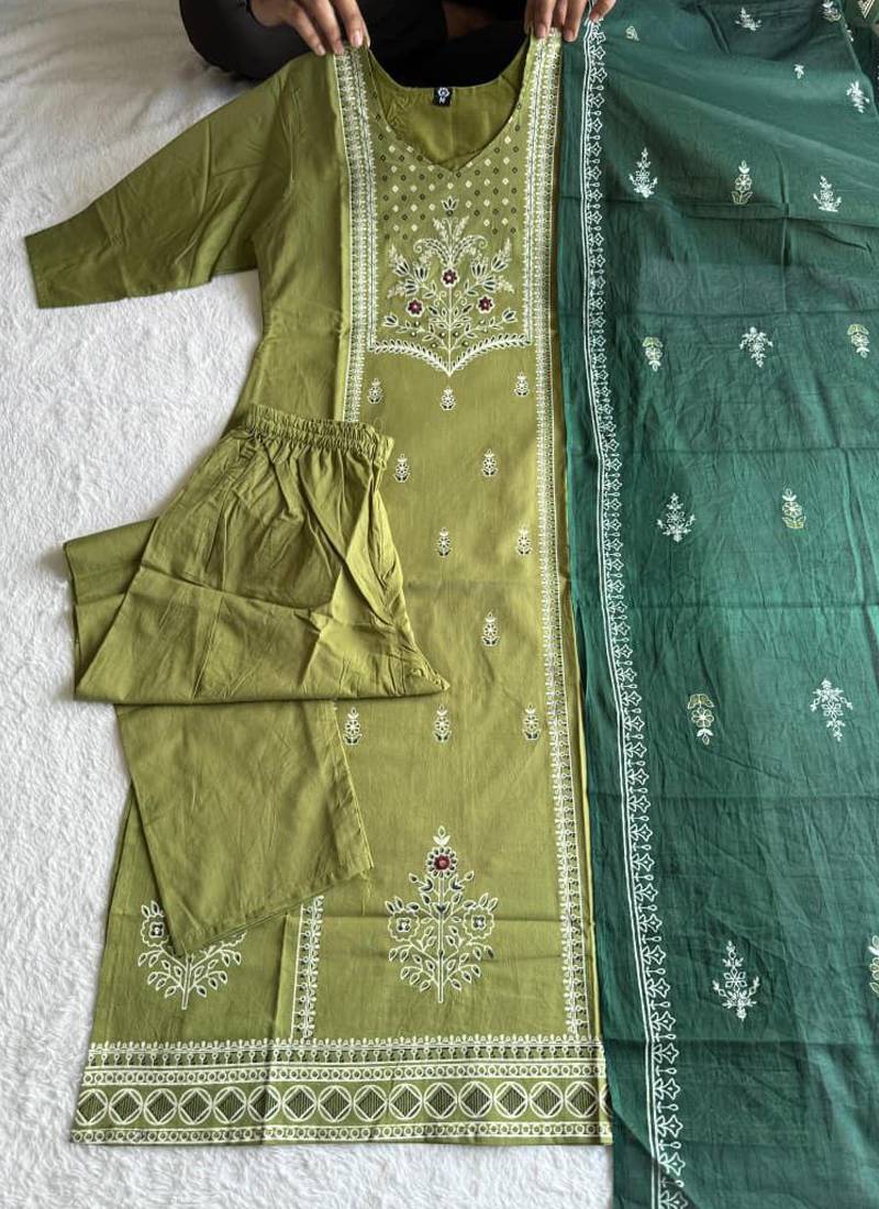 Pista cotton kurti pant dupatta set