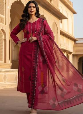 Pink cotton kurti pant dupatta set 1