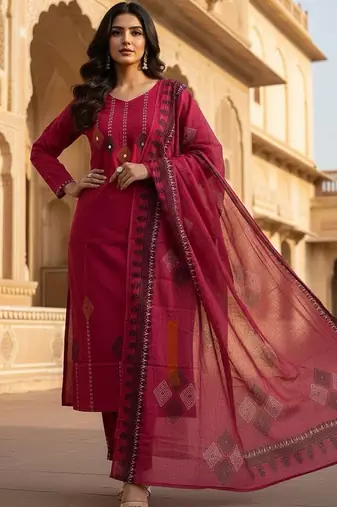 Pink cotton kurti pant dupatta set