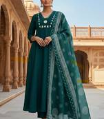 Green cotton kurti pant dupatta set