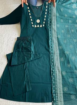 Green cotton kurti pant dupatta set 2