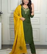 Green roman silk blend kurti pant dupatta set