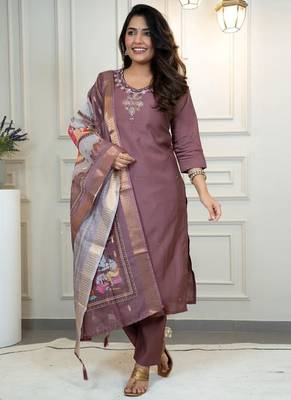 Chocolate roman silk blend kurti pant dupatta set 1
