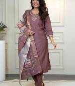 Chocolate roman silk blend kurti pant dupatta set