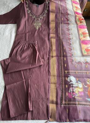 Chocolate roman silk blend kurti pant dupatta set 2