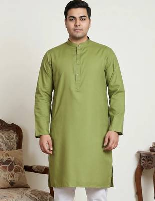 Elegant green color cotton kurta pajama set 1