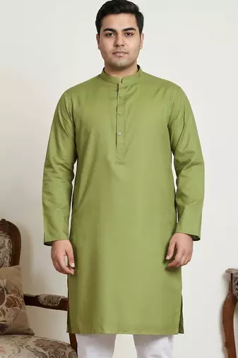 Elegant green color cotton kurta pajama set