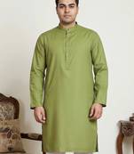 Elegant green color cotton kurta pajama set