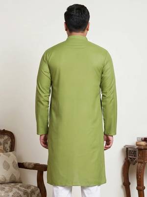 Elegant green color cotton kurta pajama set 2