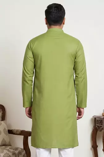 Elegant green color cotton kurta pajama set