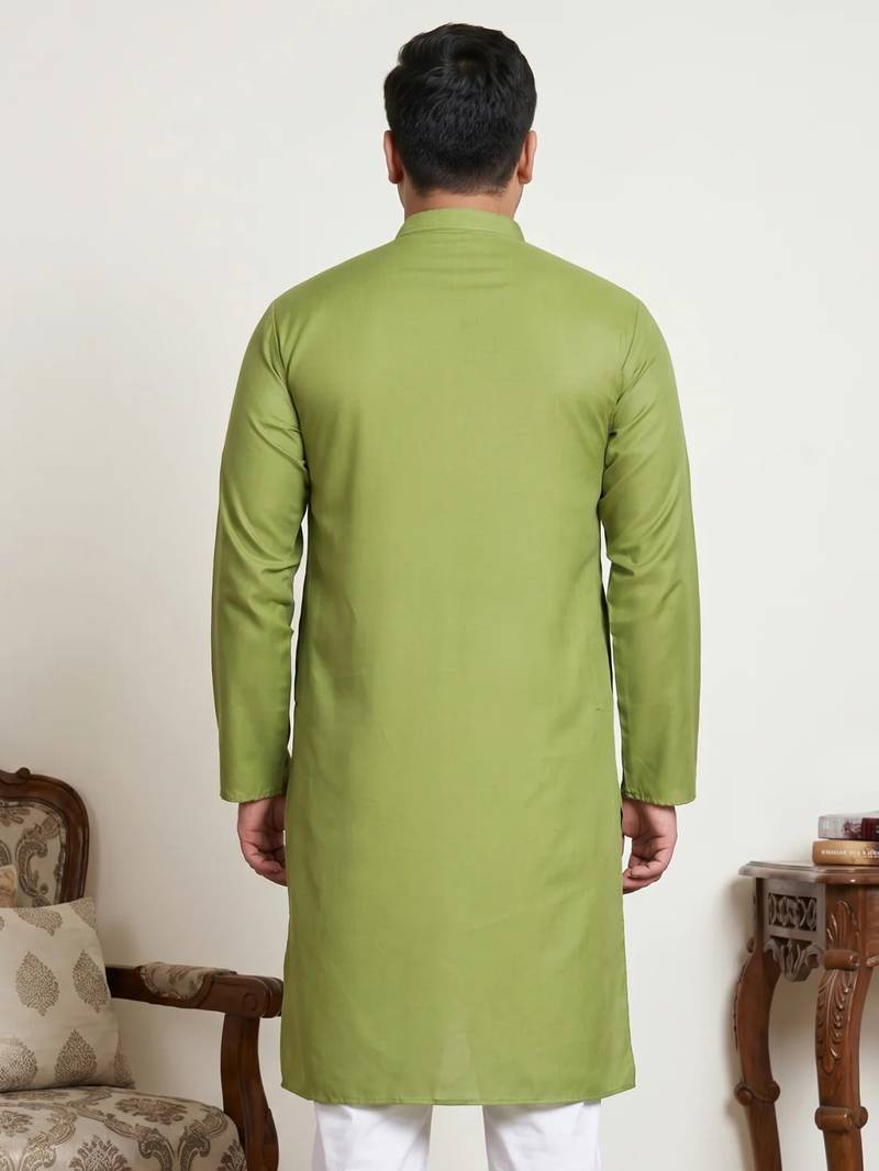 Elegant green color cotton kurta pajama set