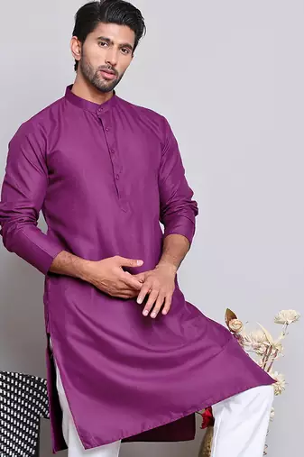 Elegant purple color cotton kurta pajama set