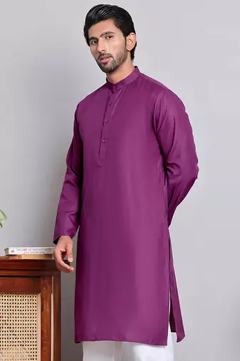 Elegant purple color cotton kurta pajama set
