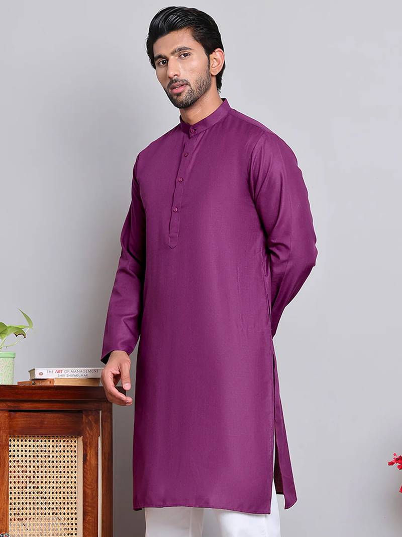 Elegant purple color cotton kurta pajama set