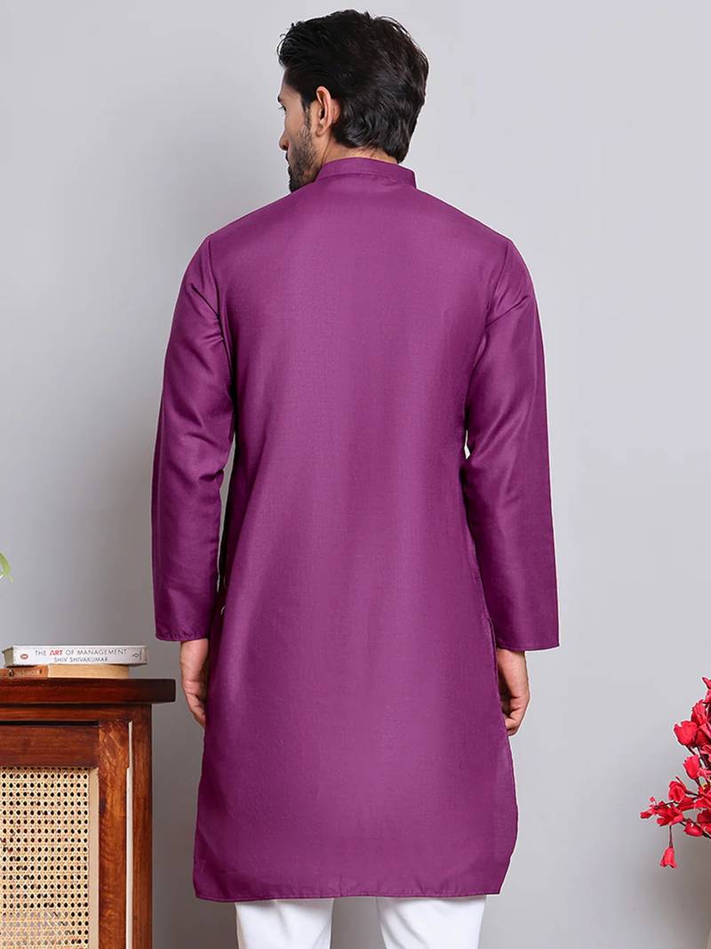 Elegant purple color cotton kurta pajama set