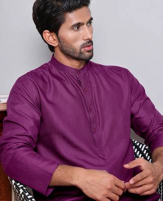 Elegant purple color cotton kurta pajama set 4