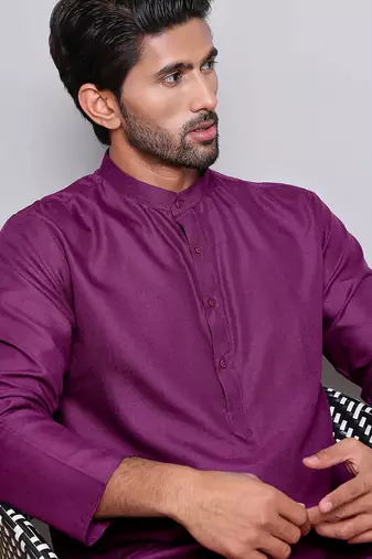 Elegant purple color cotton kurta pajama set