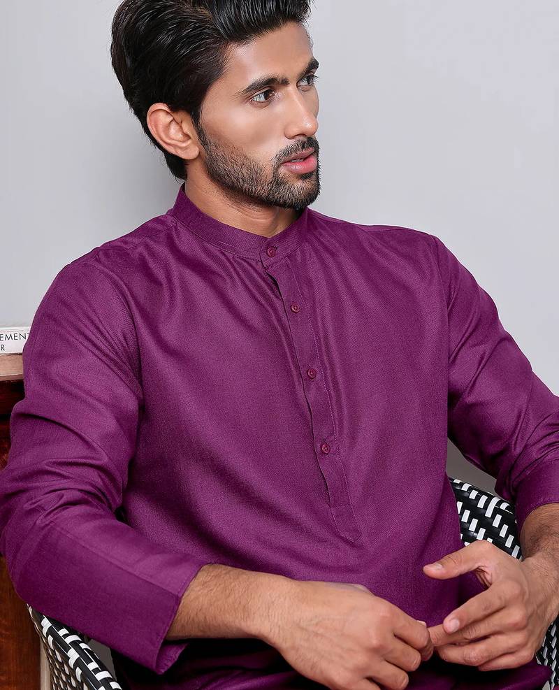 Elegant purple color cotton kurta pajama set