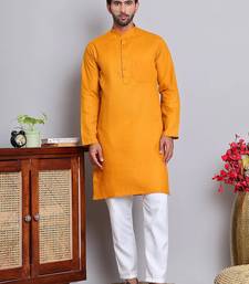 Classic dark yellow color cotton kurta pajama set