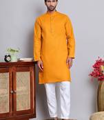Classic dark yellow color cotton kurta pajama set