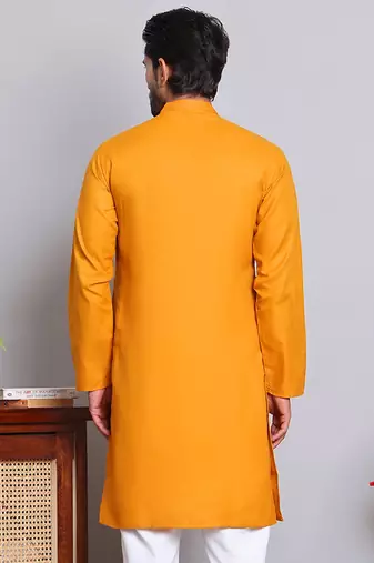 Classic dark yellow color cotton kurta pajama set