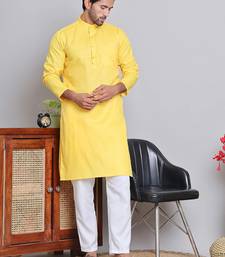 Classic yellow color cotton kurta pajama set