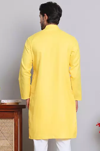 Classic yellow color cotton kurta pajama set