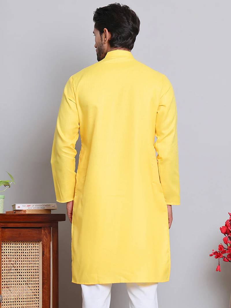 Classic yellow color cotton kurta pajama set