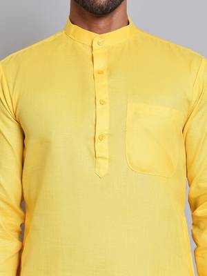 Classic yellow color cotton kurta pajama set 4