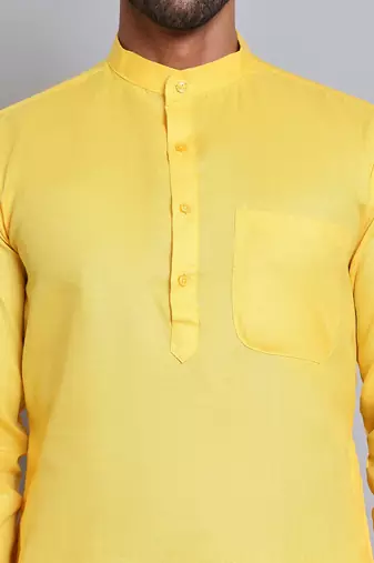 Classic yellow color cotton kurta pajama set
