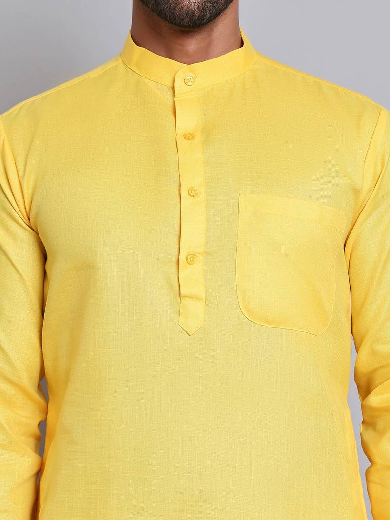 Classic yellow color cotton kurta pajama set