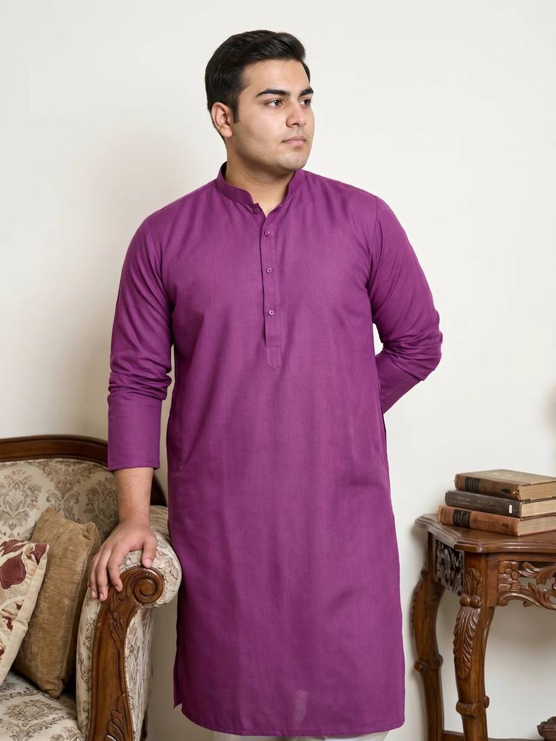 Classic purple color cotton kurta pajama set