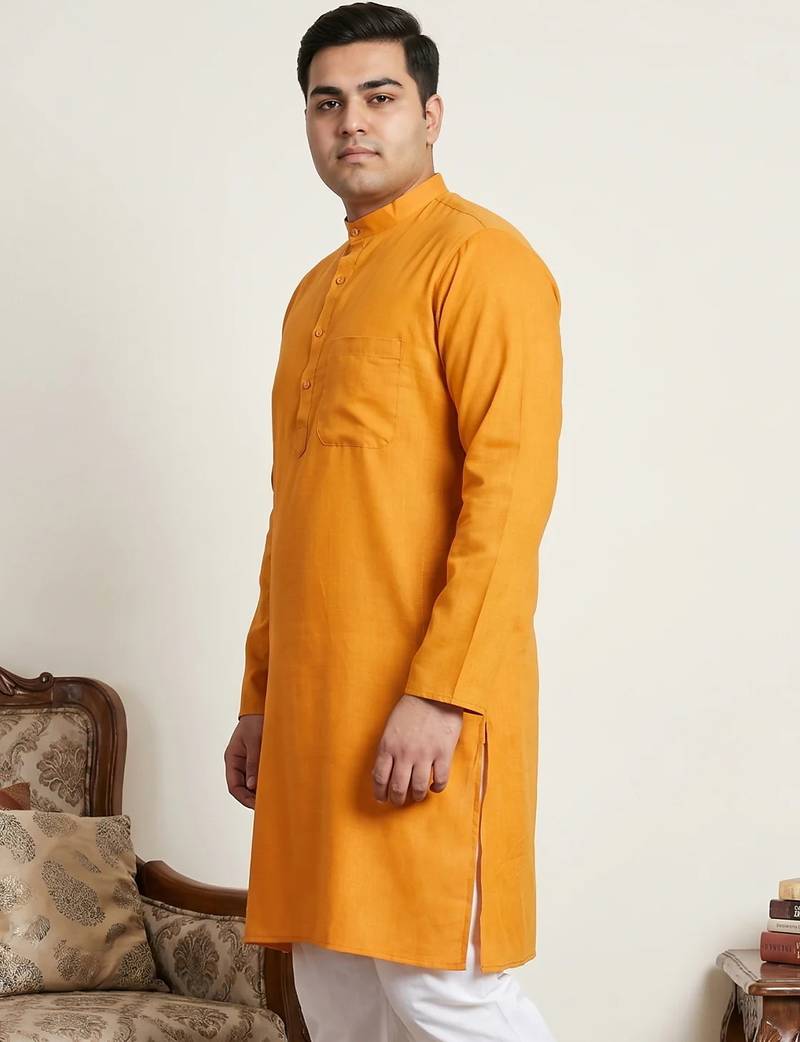 Classic orange color cotton kurta pajama set