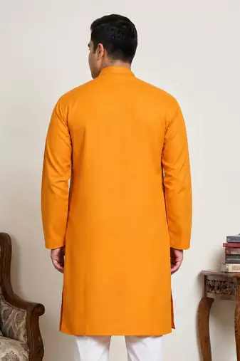 Classic orange color cotton kurta pajama set