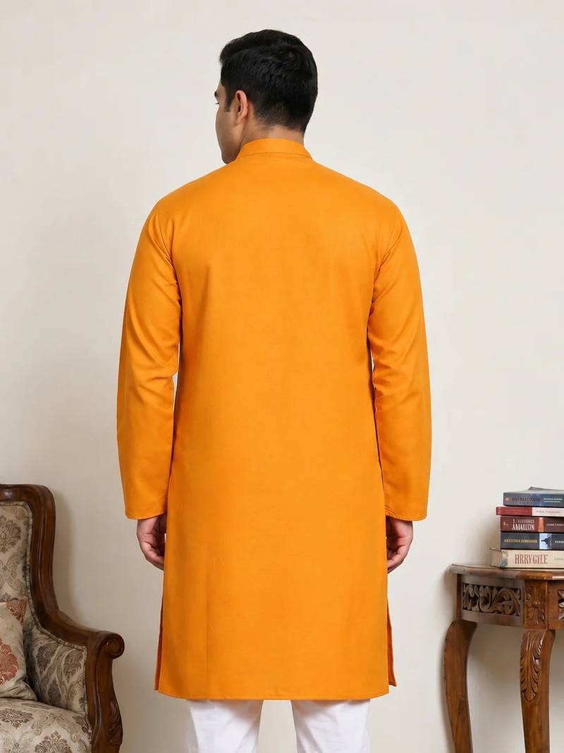 Classic orange color cotton kurta pajama set
