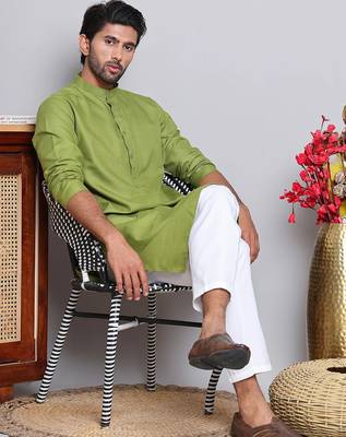 Classic green cotton kurta pajama set 1