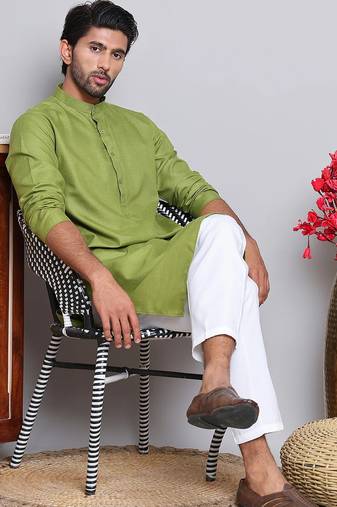Classic green cotton kurta pajama set
