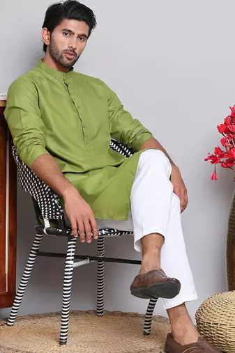 Classic green cotton kurta pajama set