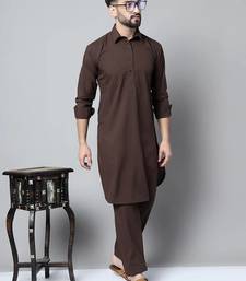 Classic chocolate brown cotton kurta pajama set