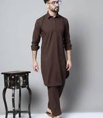 Classic chocolate brown cotton kurta pajama set