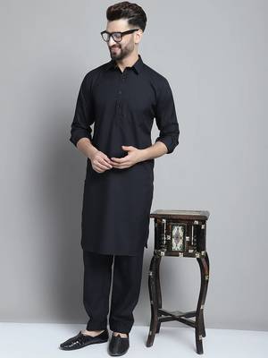 Classic black pure cotton kurta pajama set 1