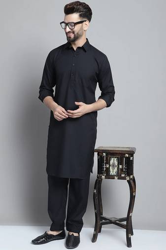 Classic black pure cotton kurta pajama set