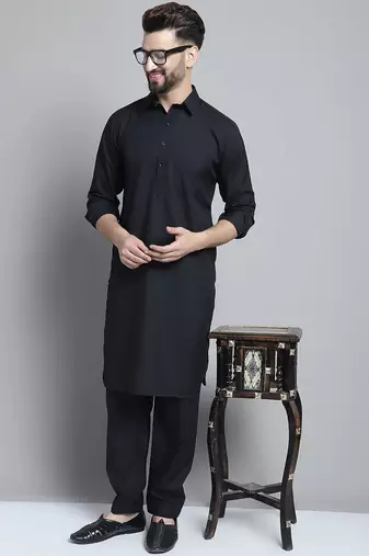 Classic black pure cotton kurta pajama set