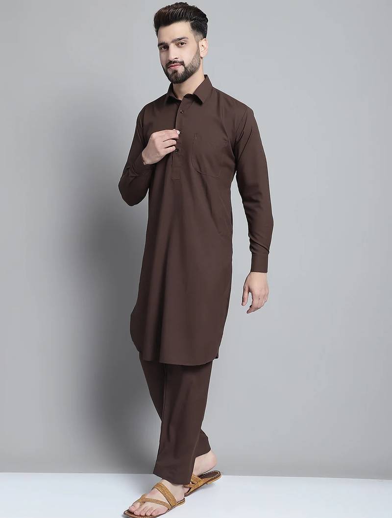 Classic chocolate brown cotton kurta pajama set