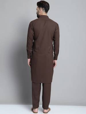 Classic chocolate brown cotton kurta pajama set 3