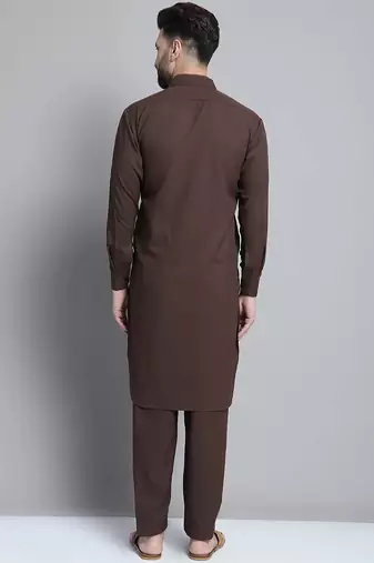 Classic chocolate brown cotton kurta pajama set
