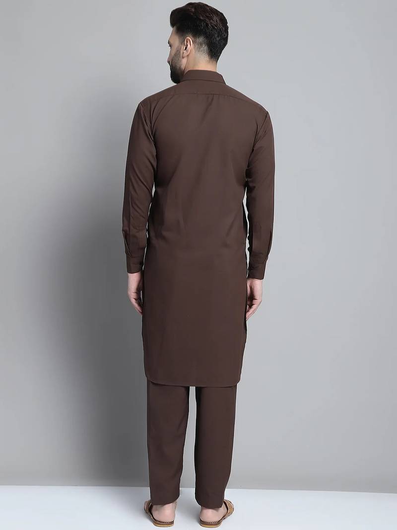 Classic chocolate brown cotton kurta pajama set