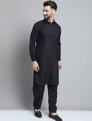 Classic black pure cotton kurta pajama set 3