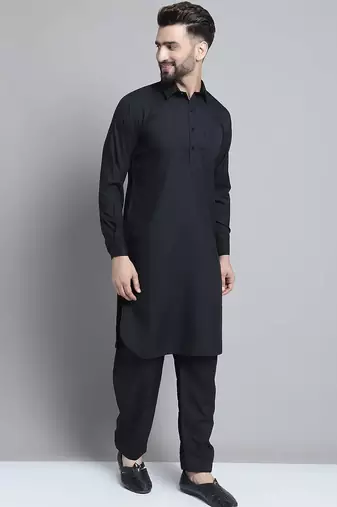 Classic black pure cotton kurta pajama set