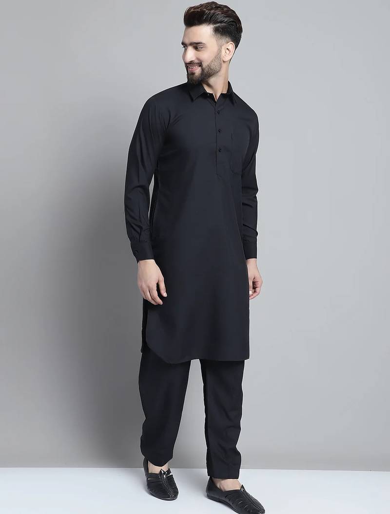Classic black pure cotton kurta pajama set